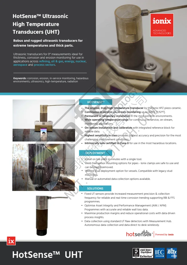 HotSense UHT 高温探头数据表（英文 PDF） PDF 第 1 页预览