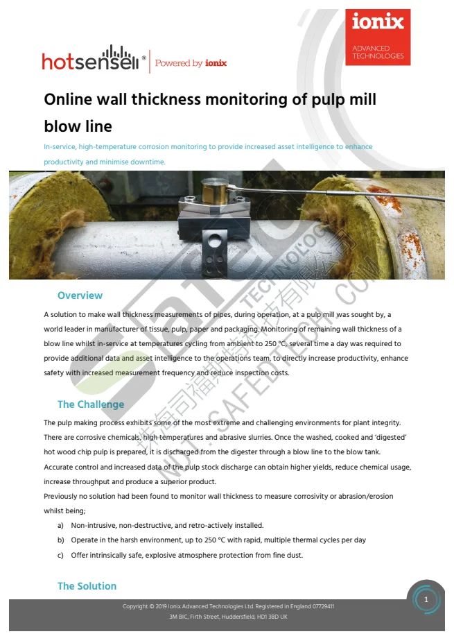 纸浆造纸装置在线壁厚监测 · 原厂资料（英文 PDF） PDF 第 1 页预览