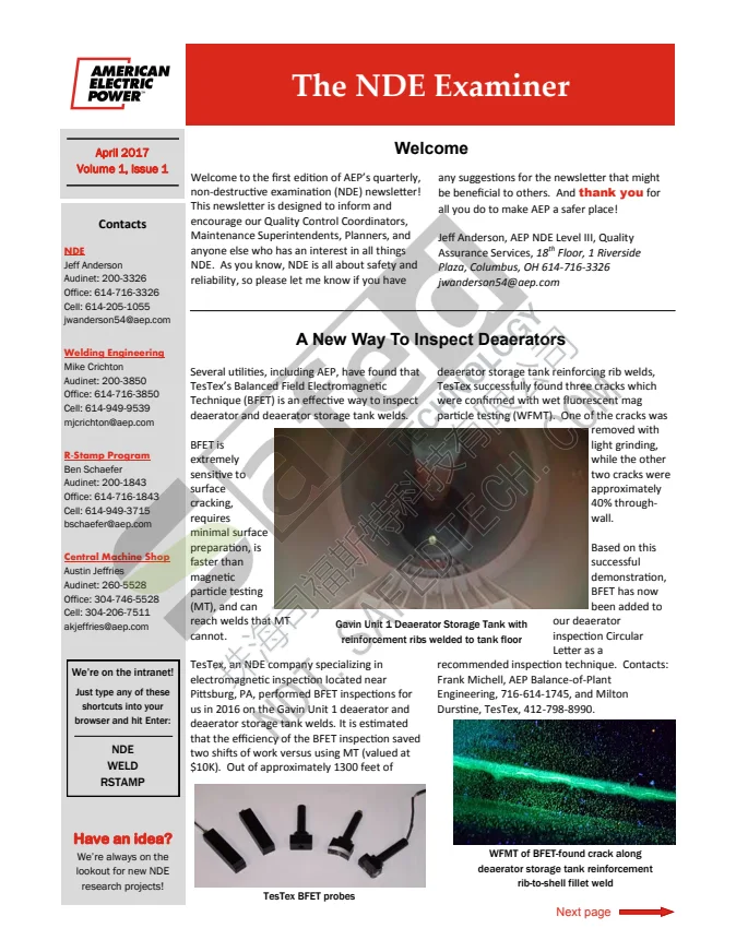 平衡场电磁用于除氧器检查的技术报道（英文原版 PDF） PDF 第 1 页预览