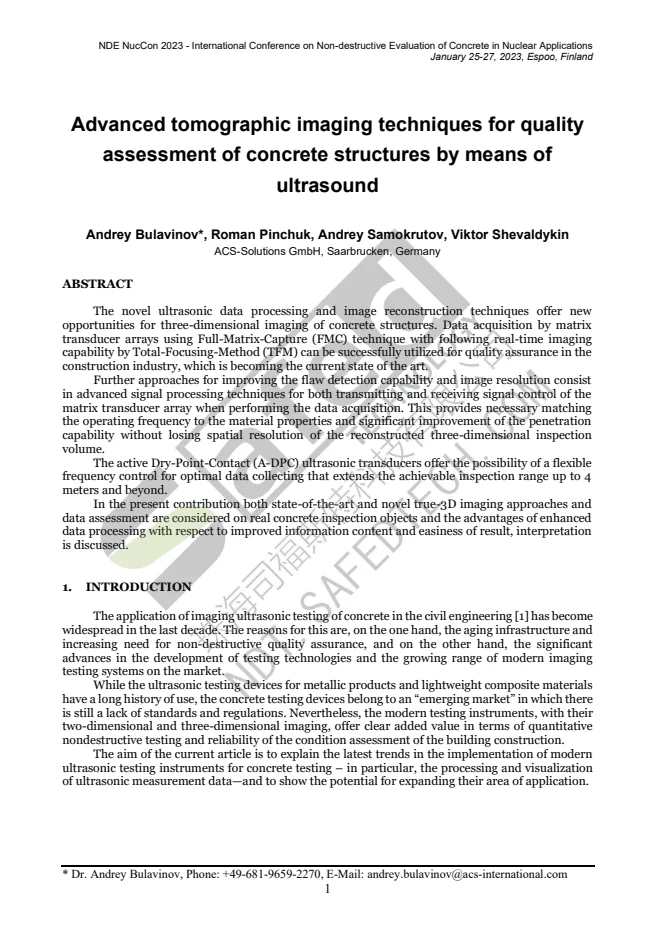 Advanced tomographic imaging techniques for quality accessment of concrete structures by means of ultrasound PDF 第 1 页预览